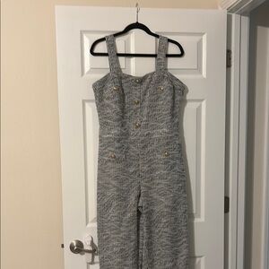 G by Giuliana Textured Gray Jumpsuit with Gold Accents